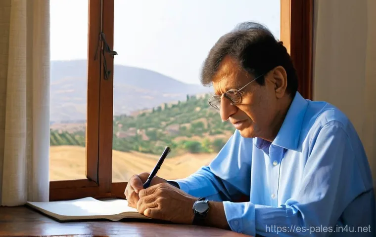 팔레스타인 시인 마흐무드 다르위시 - Image Prompt 1: The Poet's Reflection on Homeland and Exile**