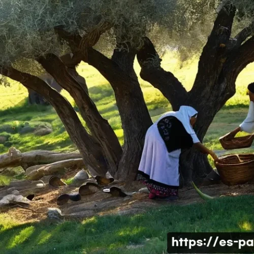 팔레스타인의 주요 농산물 - **Prompt 1: The Ancient Olive Harvest in Palestine**
    "A vibrant, picturesque scene of an olive g...