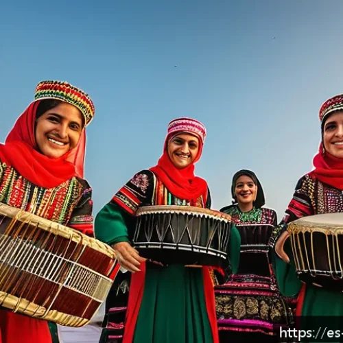 팔레스타인 결혼 문화 - A vibrant Palestinian wedding zaffa procession outdoors at sunset, featuring joyful dancers in tradi...
